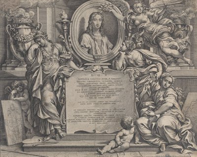 Frontespizio con ritratto ovale di Raffaello, con tre figure allegoriche delle Arti, 1675 da Carlo Maratti