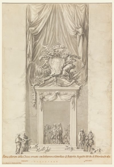 Portale di San Salvatore in Lauro con decorazione per il funerale del re Federico Augusto III di Polonia, Roma, Italia da Carlo Marchionni