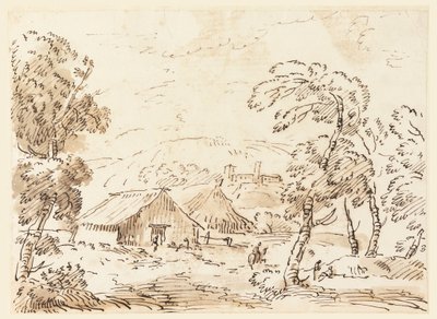 Disegno, Abitazione di un contadino e castello in una campagna montuosa, 1762-1786 da Carlo Marchionni