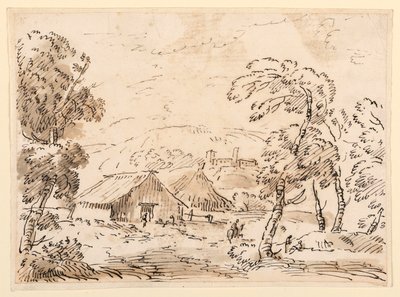 Disegno, Abitazione di un contadino e castello in una campagna montuosa, 1762-1786 da Carlo Marchionni