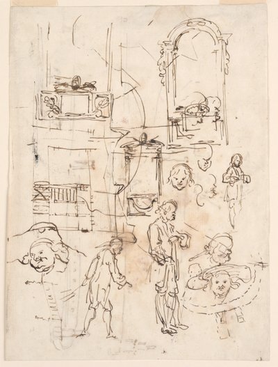 Disegno, schizzi architettonici e figurativi, 1760 ca. da Carlo Marchionni