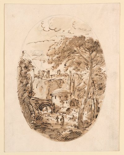 Disegno, Paesaggio con cavaliere e ponte, 1750-1786 da Carlo Marchionni