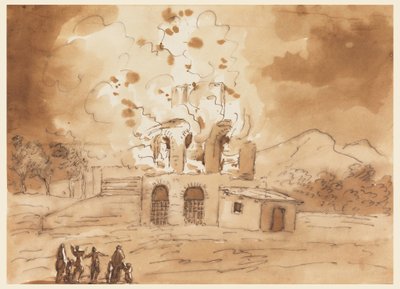Disegno, Paesaggio con Torre in Fiamme da Carlo Marchionni