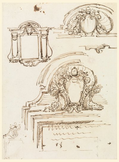 Disegno, bozzetti per cornici per la sacrestia di San Pietro, 1740-58 da Carlo Marchionni