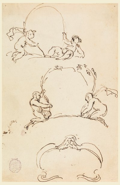 Disegno, Tre schizzi di cartigli, prima del 1775 da Carlo Marchionni