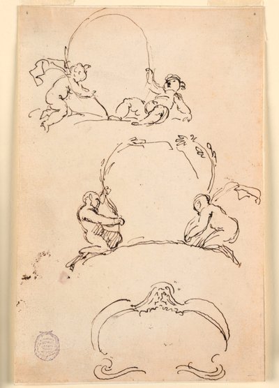 Disegno, Tre schizzi di cartigli, prima del 1775 da Carlo Marchionni