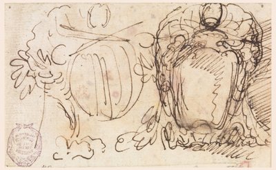 Disegno, Due stemmi per lo stemma di Papa Benedetto XIV, 1740-58 da Carlo Marchionni