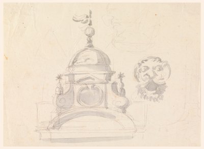 Elevazione di una cupola, disegno per una maschera e caricatura da Carlo Marchionni