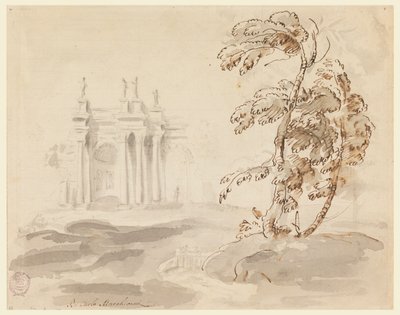 Albero in Paesaggio con Edificio da Carlo Marchionni