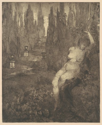 Donna ignuda addormentata nel parco, 1890s da Carlo Paolo Agazzi