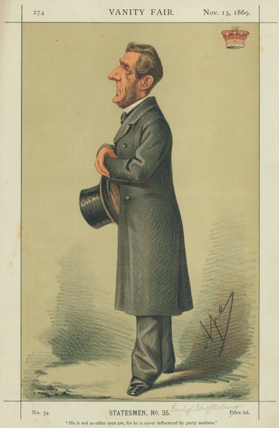 Conte di Shaftesbury, Non è come gli altri uomini perché non è mai influenzato da motivi di partito, 13 novembre 1869, caricatura di Vanity Fair da Carlo Pellegrini