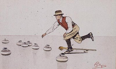 Uomo che lancia una pietra in un gioco di curling da Carlo Pellegrini