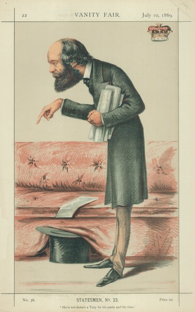Marchese di Salisbury, è troppo onesto un Tory per il suo partito e il suo tempo, 10 luglio 1869, cartone animato di Vanity Fair da Carlo Pellegrini