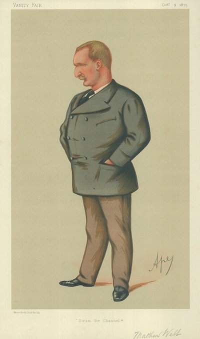 Mr Matthew Webb, Attraversò il Canale, 9 Ottobre 1875, caricatura di Vanity Fair da Carlo Pellegrini
