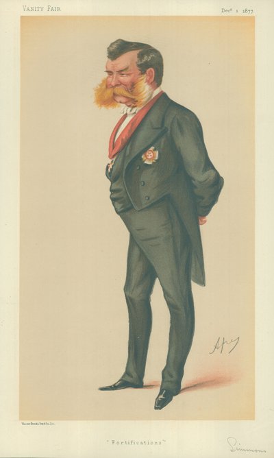 Sir John Lintorn Arabin Simmons, Fortificazioni, 1 dicembre 1877, caricatura di Vanity Fair da Carlo Pellegrini