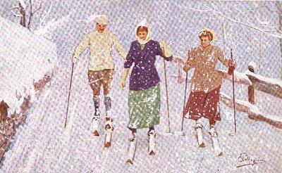 Tre sciatori in una tempesta di neve da Carlo Pellegrini
