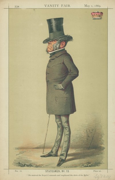 Visconte Sydney, Ha ricevuto i comandi reali e allungato le gonne del balletto, 1 maggio 1869, caricatura di Vanity Fair da Carlo Pellegrini