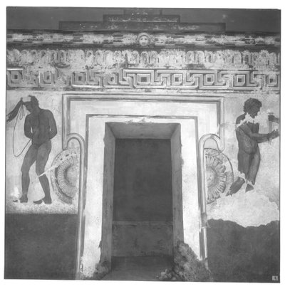 Caile Vipinas, ricostruzione del dipinto murale etrusco nella Tomba François a Vulci, c.320-280 a.C. da Carlo Ruspi