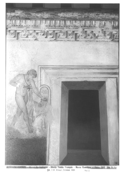 Eteocle e Polinice, ricostruzione del dipinto murale etrusco nella Tomba François a Vulci, c.320-280 a.C. da Carlo Ruspi