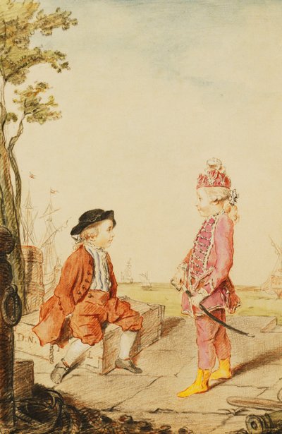 I due giovani fratelli de Neuville, su un molo, 1767 da Carmontelle