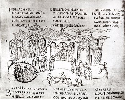 Varie scene che illustrano un salmo, dal Salterio di Utrecht, copia dell