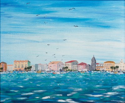 Scena marina con case da Carolyn Hubbard Ford