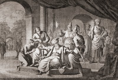 Nobile strangolato con una corda di seta. Impero Ottomano (stampa) da Caspar (after) Luyken