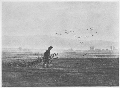 Paesaggio autunnale con uomo che raccoglie legna da Caspar David Friedrich