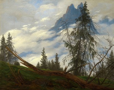 Cima della montagna con nuvole in movimento da Caspar David Friedrich