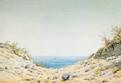 Vista attraverso una depressione costiera sul mare da Caspar David Friedrich