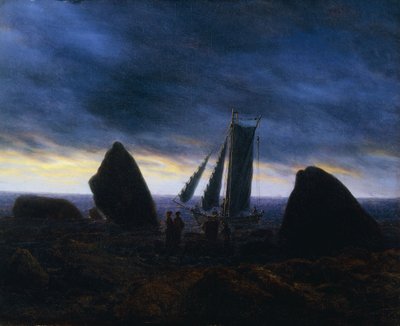 Barca da pesca che passa figure su una spiaggia del Baltico da Caspar David Friedrich