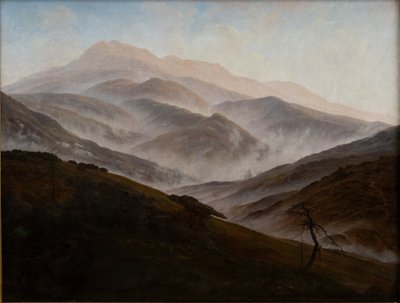 Tedesco: Riesengebirgslandschaft mit aufsteigendem Nebel Paesaggio di montagne giganti con nebbia crescente da Caspar David Friedrich