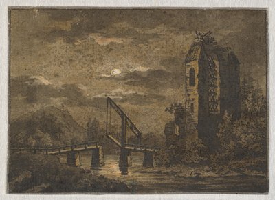 Paesaggio con ponte levatoio e rovina al chiaro di luna da Caspar David Friedrich