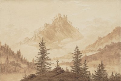 Paesaggio montano con nebbia nella valle, ca 1805 da Caspar David Friedrich