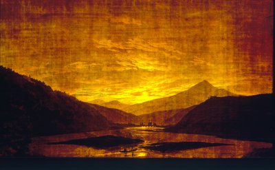 Paesaggio fluviale montuoso di notte, 1830-35 da Caspar David Friedrich