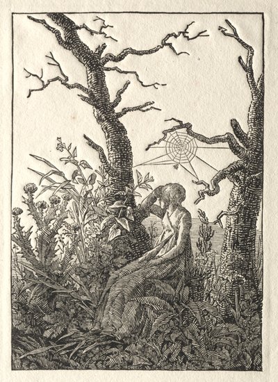 La donna con la ragnatela tra alberi spogli da Caspar David Friedrich