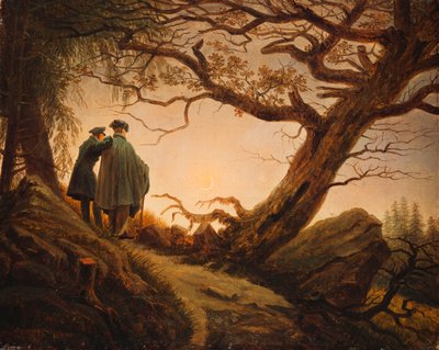 Due uomini nella considerazione della luna, c.1830 da Caspar David Friedrich