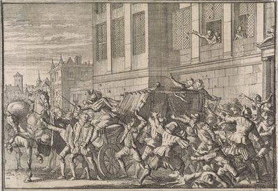 Attacco a Madrid alla carrozza del conte di Olivares, Gaspard de Guzmán, 1643 da Caspar Luyken (attributed to)