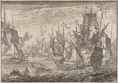 Battaglia navale tra navi da guerra turche e galee dei Cavalieri di Malta, 1644 da Caspar Luyken (attributed to)