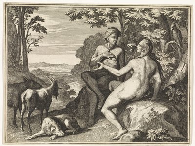 Adamo ed Eva circondati dagli animali nel paradiso da Caspar Luyken
