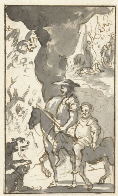 Don Chisciotte e Sancho Panza passano davanti a una fucina Ontwerpen voor het vijfde deel van Histoire de l