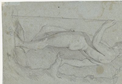 Studio di un giovane nudo in piedi con bastone da Caspar Netscher