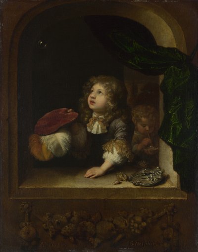 Due ragazzi che soffiano bolle, c. 1670 da Caspar Netscher