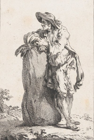 Contadino appoggiato a un sacco di grano, 1758 da Catherine Francoise Beauvarlet