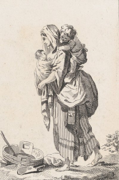 Contadina con due bambini, ca. 1758 da Catherine Francoise Beauvarlet