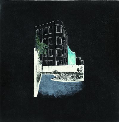 Intaglio e costruzione per una città in transizione, 2016 (Linocut e incisione a trasferimento su PCB) da Catherine Sutcliffe-Fuller