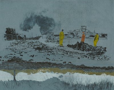 Calce sulla terra, 2014 (linoleografia e incisione) da Catherine Sutcliffe Fuller