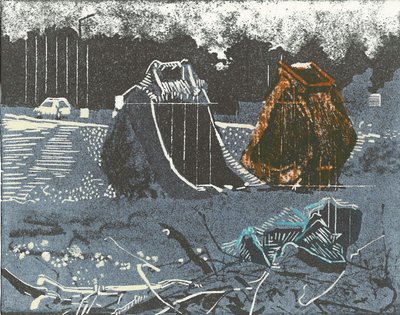 Prima proprietà, 2014 (linoleografia e acquaforte) da Catherine Sutcliffe-Fuller