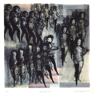 Ragazze, ragazze, ragazze, 2017 (litografia colorata a mano) da Cathie Pilkington