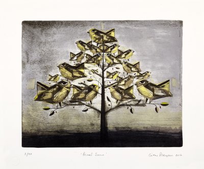 Scena primordiale, 2016 (litografia mokulito con colorazione a mano) da Cathie Pilkington